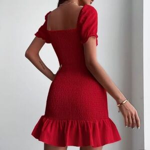 Red Smocked Ruffle Dress - Shein